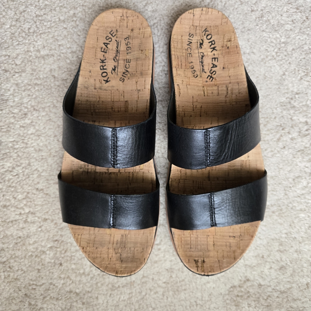 Kork-Ease Black Leather Slide Sandals
